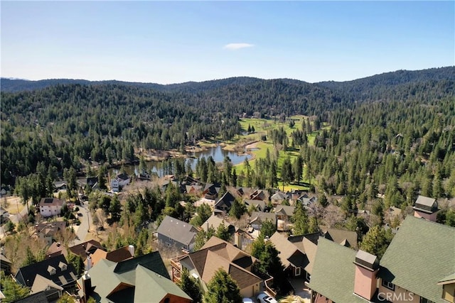 26701 Merced Ln, Lake Arrowhead, CA 92352 - aerial perspective of suburban area with a forest and a water and mountain view