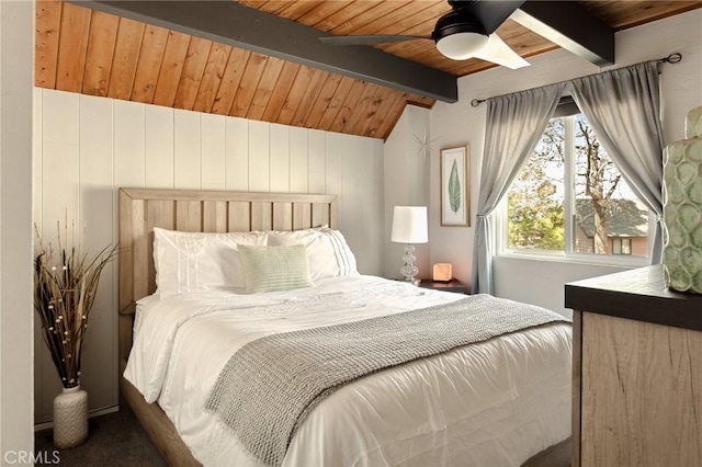 27482 Matterhorn Dr, Lake Arrowhead, CA 92352 - carpeted bedroom featuring wood ceiling and ceiling fan