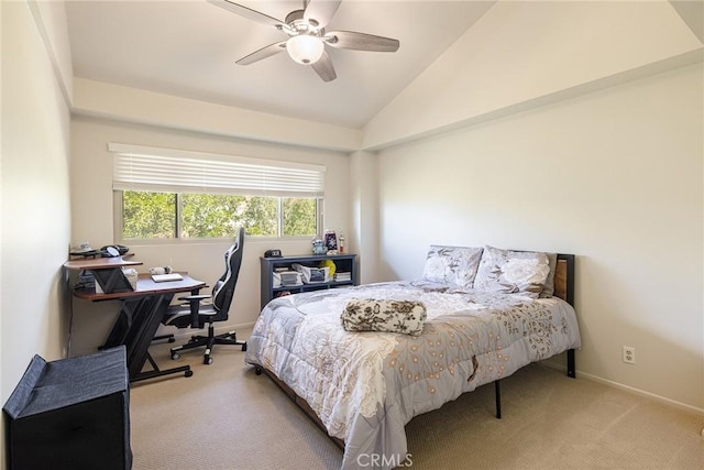 4054 Corte Cima, Thousand Oaks, CA 91360 - carpeted bedroom featuring vaulted ceiling, a desk, ceiling fan, and baseboards