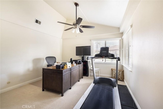 4054 Corte Cima, Thousand Oaks, CA 91360 - office area with lofted ceiling, ceiling fan, light carpet, and baseboards