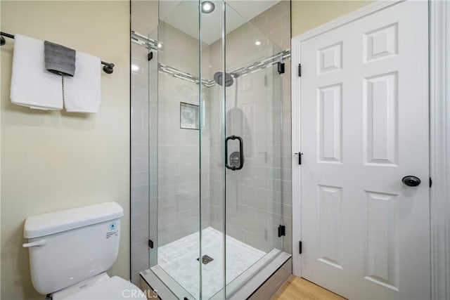 bathroom with toilet and a shower stall