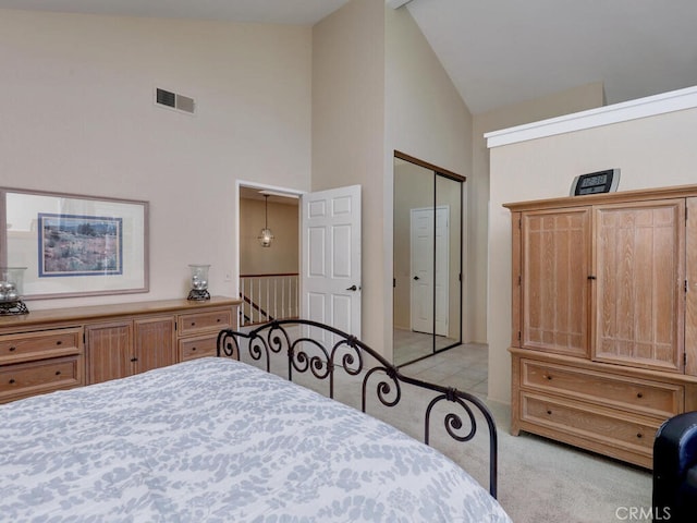 27275 Comba, Mission Viejo, CA 92692 - bedroom with high vaulted ceiling, light carpet, and a closet