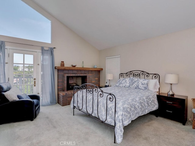 27275 Comba, Mission Viejo, CA 92692 - bedroom with access to outside, carpet, a fireplace, and high vaulted ceiling