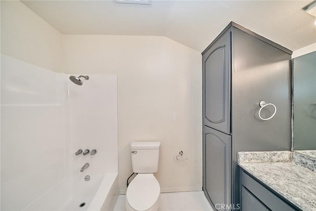 19910 Cantara St, Winnetka, CA 91306 - bathroom featuring vaulted ceiling, vanity, baseboards, toilet, and tub / shower combination