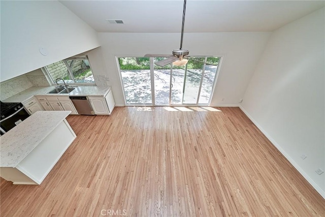 19910 Cantara St, Winnetka, CA 91306 - dining room featuring baseboards, ceiling fan, visible vents, and light wood-style flooring