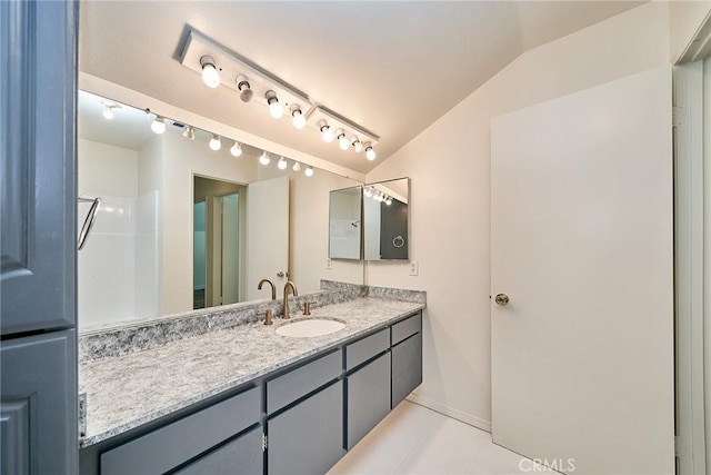19910 Cantara St, Winnetka, CA 91306 - bathroom featuring vanity and lofted ceiling