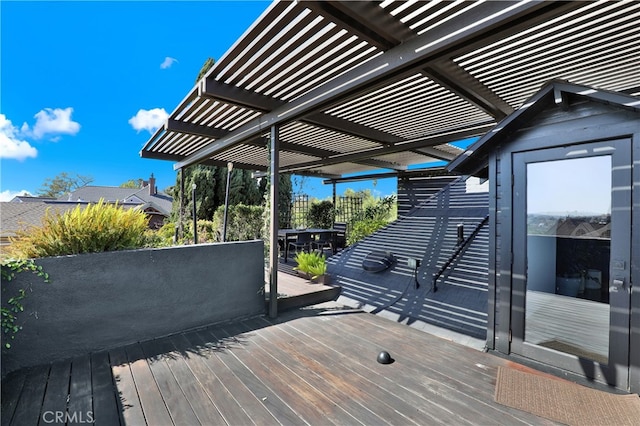 wooden terrace featuring a pergola