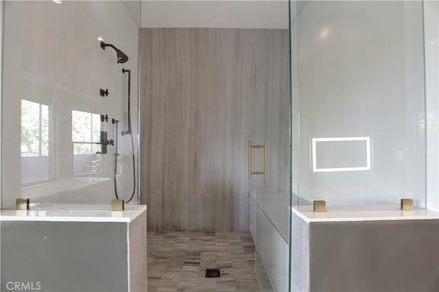 801 E Edgeware Rd, Los Angeles, CA 90026 - bathroom featuring a walk in shower and a garden tub