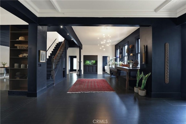 801 E Edgeware Rd, Los Angeles, CA 90026 - foyer entrance with stairway, wood finished floors, a chandelier, and baseboards