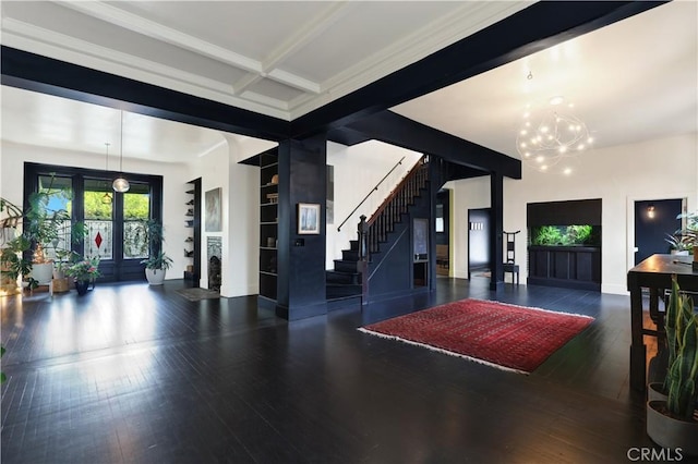 801 E Edgeware Rd, Los Angeles, CA 90026 - community lobby featuring stairway, beamed ceiling, and coffered ceiling