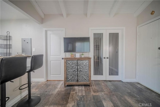 1345 Cabrillo Park Dr Unit J02, Santa Ana, CA 92701 - office space featuring french doors, wood finished floors, beam ceiling, and baseboards