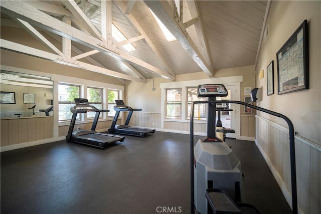 1345 Cabrillo Park Dr Unit J02, Santa Ana, CA 92701 - workout area with a wainscoted wall and lofted ceiling