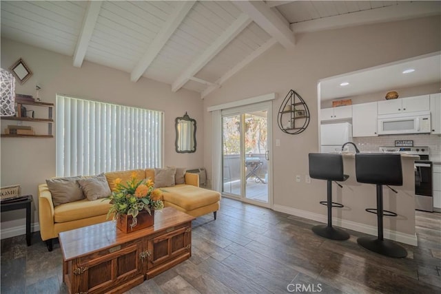 1345 Cabrillo Park Dr Unit J02, Santa Ana, CA 92701 - living area featuring baseboards, dark wood-style floors, and recessed lighting