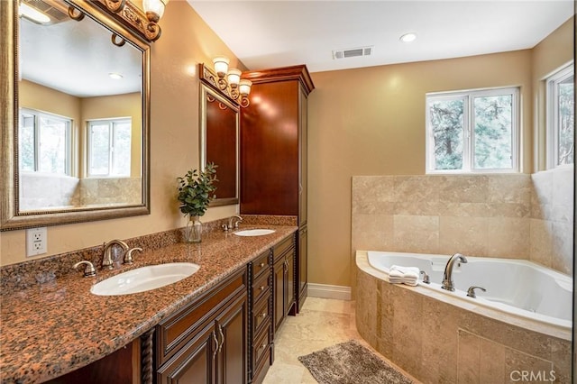 27732 N Bay Rd, Lake Arrowhead, CA 92352 - full bath with a bath, double vanity, and baseboards