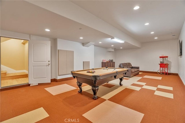 27732 N Bay Rd, Lake Arrowhead, CA 92352 - recreation room with recessed lighting, carpet floors, billiards table, and baseboards