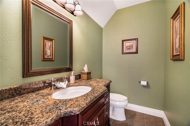 27732 N Bay Rd, Lake Arrowhead, CA 92352 - bathroom featuring vanity, lofted ceiling, and tile patterned floors