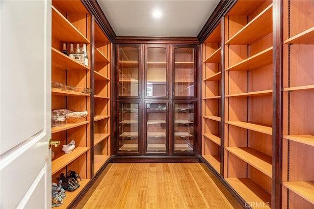 wine area with light wood-style floors