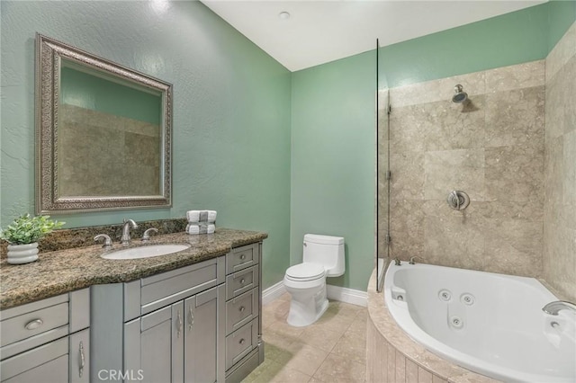 27732 N Bay Rd, Lake Arrowhead, CA 92352 - full bathroom featuring vanity, a combined bath / shower with jetted tub, tile patterned floors, and a textured wall
