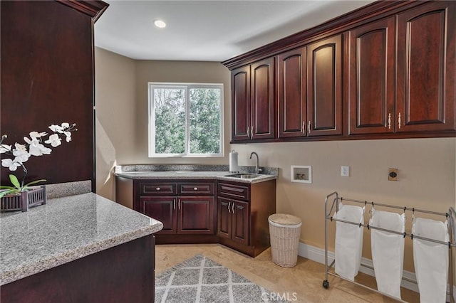 27732 N Bay Rd, Lake Arrowhead, CA 92352 - washroom with cabinet space, washer hookup, electric dryer hookup, recessed lighting, and baseboards