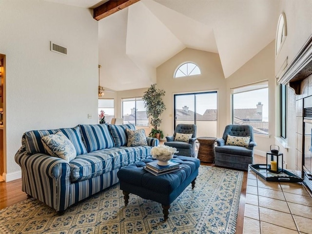 101 Searidge Ct, Pismo Beach, CA 93449 - living area with high vaulted ceiling and beam ceiling