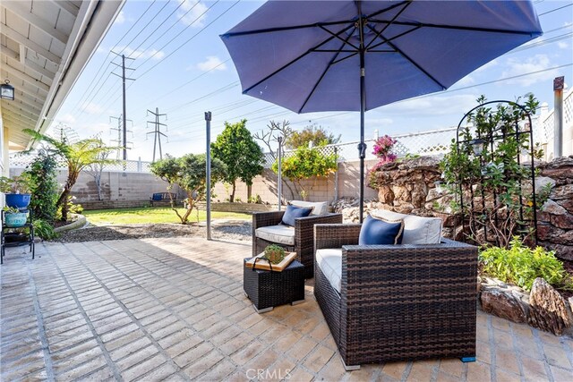 4811 Sharon Dr, La Palma, CA 90623 - view of patio / terrace featuring a fenced backyard and an outdoor living space