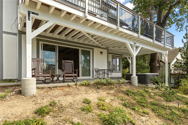 27684 St Bernard Ln, Lake Arrowhead, CA 92352 - back of property with a patio and a balcony