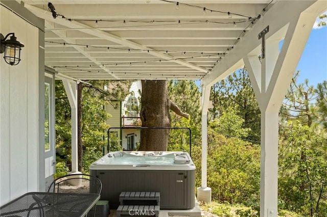 27684 St Bernard Ln, Lake Arrowhead, CA 92352 - view of patio / terrace with a hot tub and area for grilling
