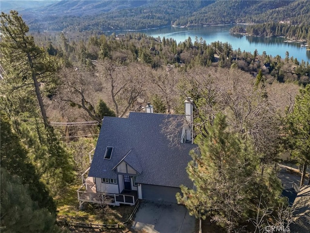 27684 St Bernard Ln, Lake Arrowhead, CA 92352 - birds eye view of property with a water view and a wooded view