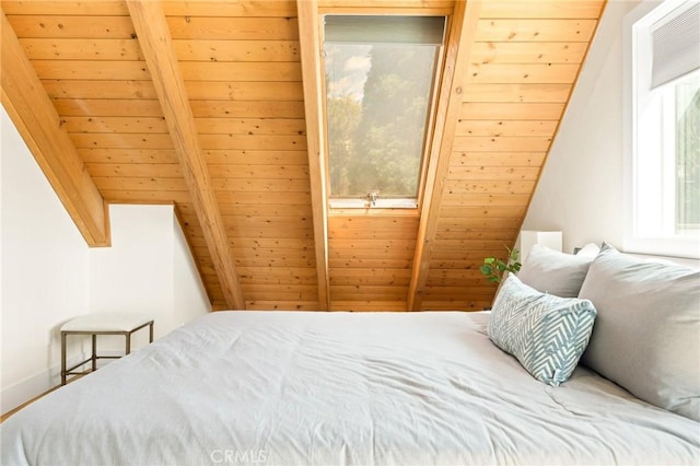 27684 St Bernard Ln, Lake Arrowhead, CA 92352 - bedroom with lofted ceiling with beams and wood ceiling