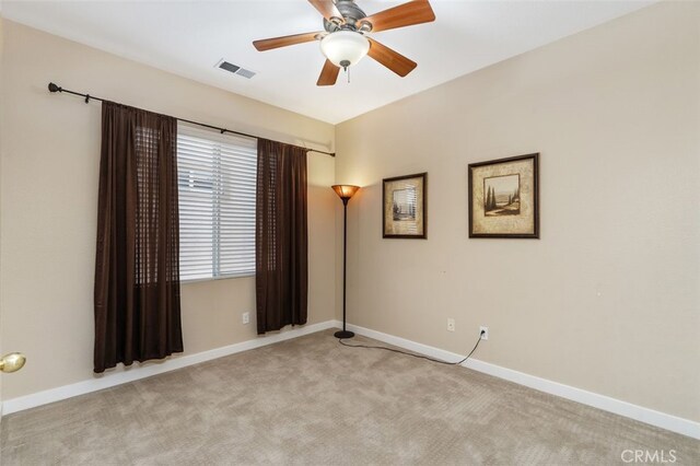37549 Windsor Ct, Murrieta, CA 92562 - unfurnished room with ceiling fan, light colored carpet, baseboards, and visible vents