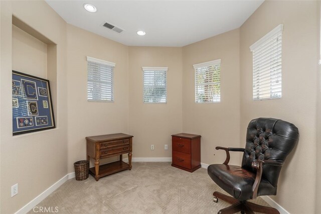 37549 Windsor Ct, Murrieta, CA 92562 - sitting room with light colored carpet, baseboards, visible vents, and recessed lighting
