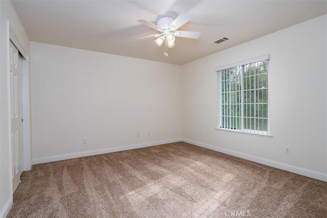 42852 Badger Circle Dr, Coarsegold, CA 93614 - empty room featuring carpet floors, ceiling fan, visible vents, and baseboards