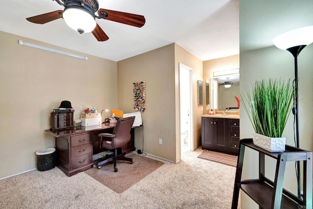 5362 Lake Murray Blvd, La Mesa, CA 91942 - home office featuring baseboards, carpet flooring, a sink, and ceiling fan