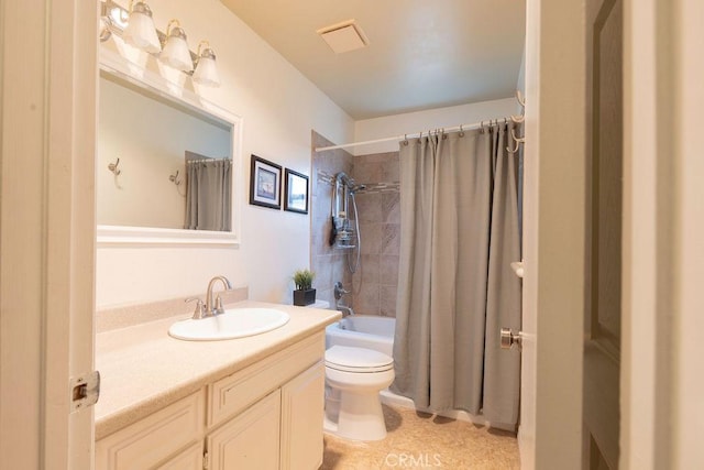 1130 Carob Ct, Hemet, CA 92545 - full bathroom featuring vanity, shower / bathtub combination with curtain, and tile patterned flooring