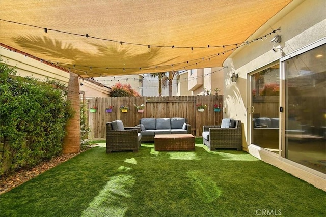 exterior space featuring fence and an outdoor hangout area