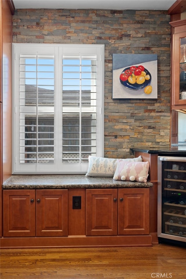 2645 S Patton Ave, San Pedro, CA 90731 - details with beverage cooler, wood finished floors, and a bar