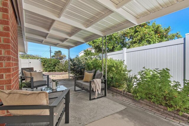 6065 Zora St, La Mesa, CA 91942 - view of patio / terrace with an outdoor hangout area and a fenced backyard
