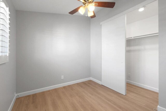 6065 Zora St, La Mesa, CA 91942 - unfurnished bedroom with light wood-style floors, a closet, a ceiling fan, and baseboards