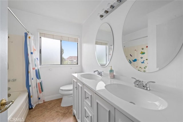24942 Sebastian Ln, Mission Viejo, CA 92691 - full bath with double vanity, shower / bath combo with shower curtain, toilet, and a sink