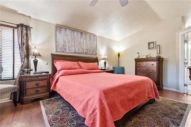 22690 Mountain View Rd, Moreno Valley, CA 92557 - bedroom featuring wood finished floors, baseboards, ceiling fan, and lofted ceiling