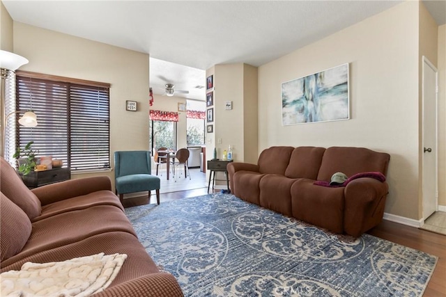22690 Mountain View Rd, Moreno Valley, CA 92557 - living area with baseboards, a ceiling fan, and wood finished floors