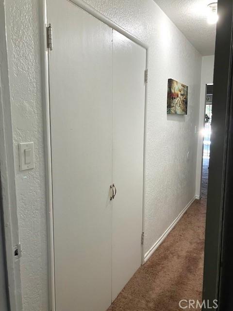 242 E 116th St, Los Angeles, CA 90061 - hall with carpet flooring, baseboards, a textured ceiling, and a textured wall