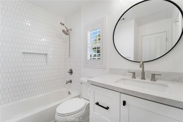 full bath with toilet, shower / bath combination, and vanity