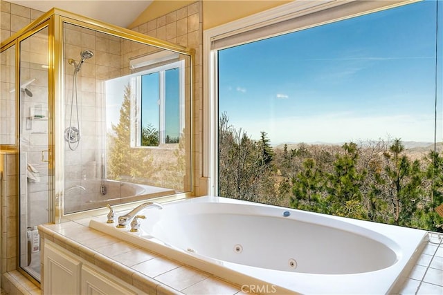 1251 Kodiak Dr, Lake Arrowhead, CA 92352 - bathroom featuring a stall shower and a whirlpool tub