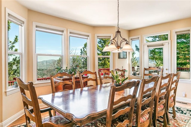 1251 Kodiak Dr, Lake Arrowhead, CA 92352 - dining space with baseboards and a chandelier
