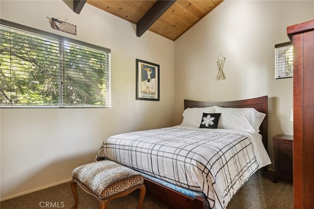 229 Chippewa Ln, Lake Arrowhead, CA 92352 - carpeted bedroom featuring vaulted ceiling with beams and wood ceiling