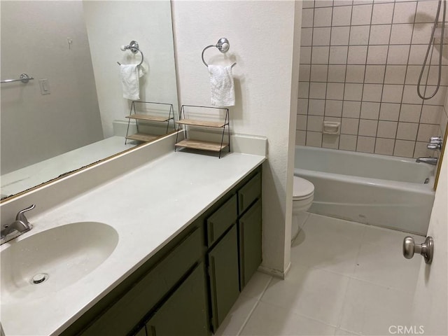 13501 Driftwood Dr, Victorville, CA 92395 - full bathroom featuring toilet, shower / bath combination, vanity, and tile patterned flooring