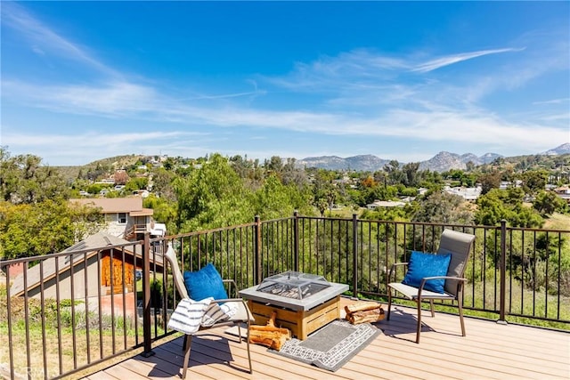 88611/2 Los Coches Rd, Lakeside, CA 92040 - wooden deck featuring a mountain view and an outdoor fire pit