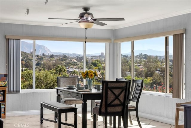 88611/2 Los Coches Rd, Lakeside, CA 92040 - sunroom / solarium with baseboards, tile patterned flooring, ornamental molding, and a mountain view