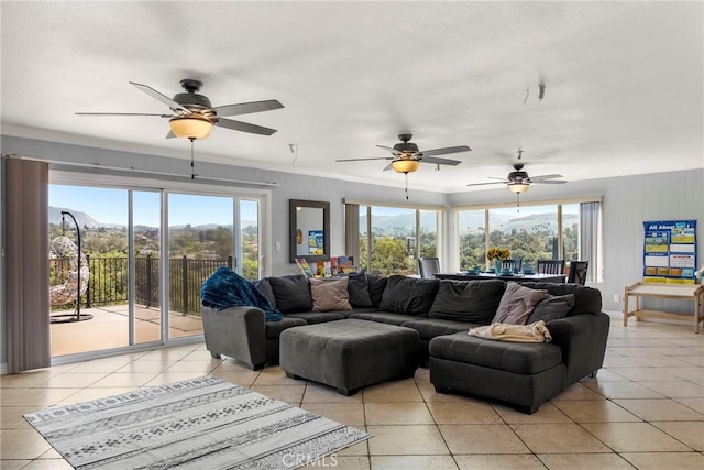 88611/2 Los Coches Rd, Lakeside, CA 92040 - living area featuring light tile patterned floors, plenty of natural light, and a ceiling fan